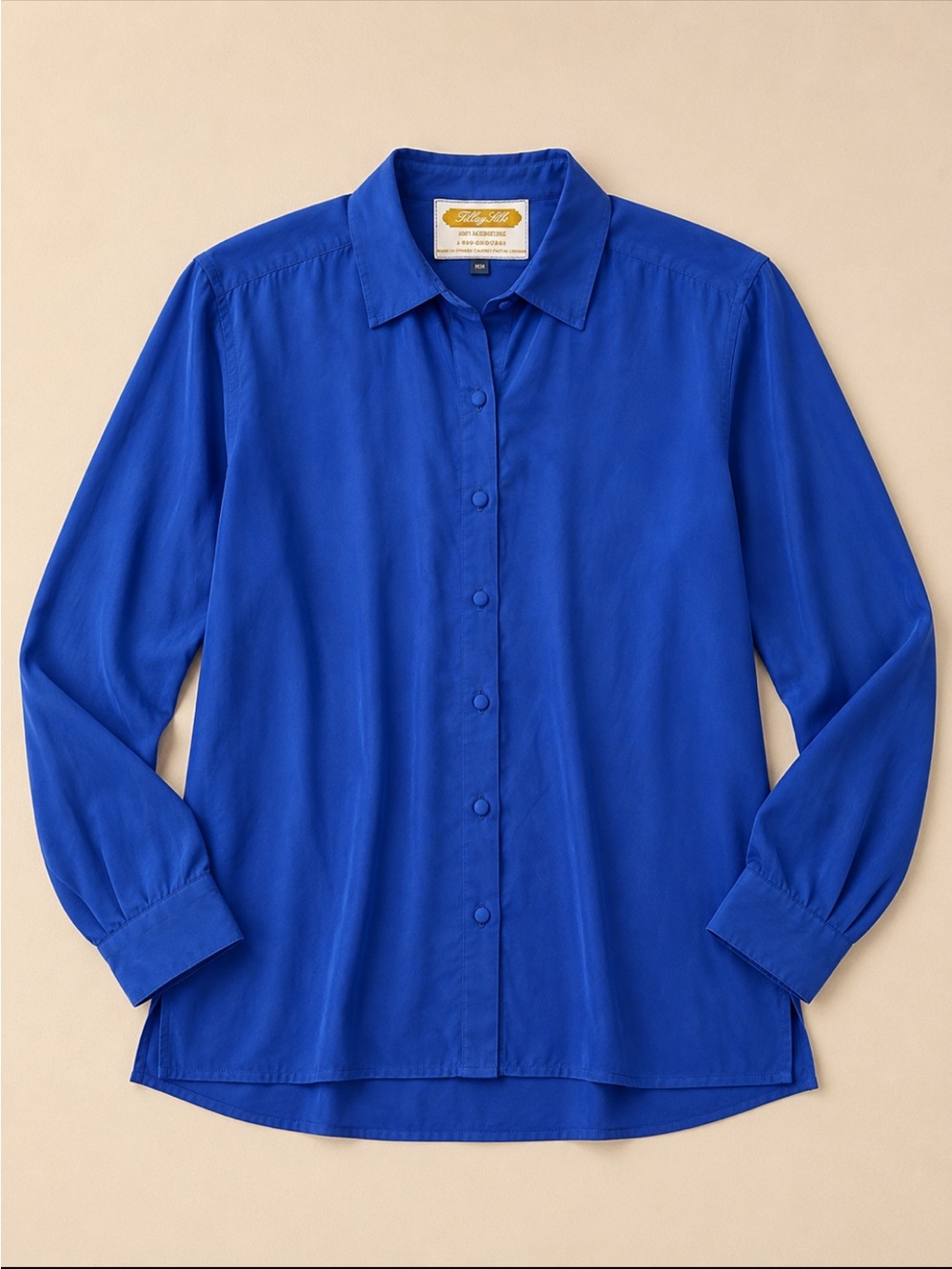 Vintage Tilley Silks Microfibre Button Down Blouse Woman Medium Blue Dopamine